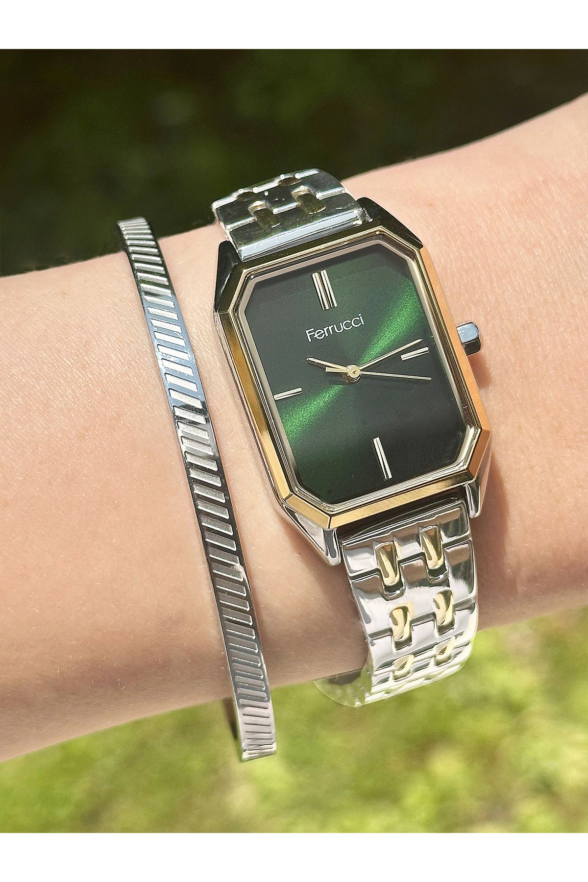 Ferrucci Yeşil Kadranlı Gold Gümüş Metal Kadın