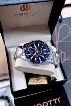Bigotti Özel Kutulu 5 ATM Su Geçirmez Erkek Kol Saati Gumus Renk Çelik Kordon + Hediye Bileklik BME2022C3