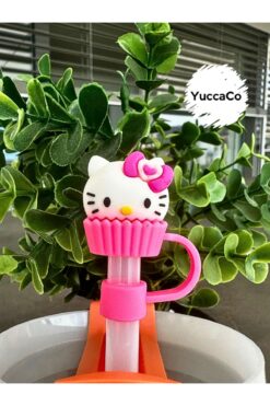Stanley Kitty Termos Süsü/ Cupcake Kedili Pipet Tıpası/Muffin Kedi Termos Pipet Koruyucu/Termos Aksesuar