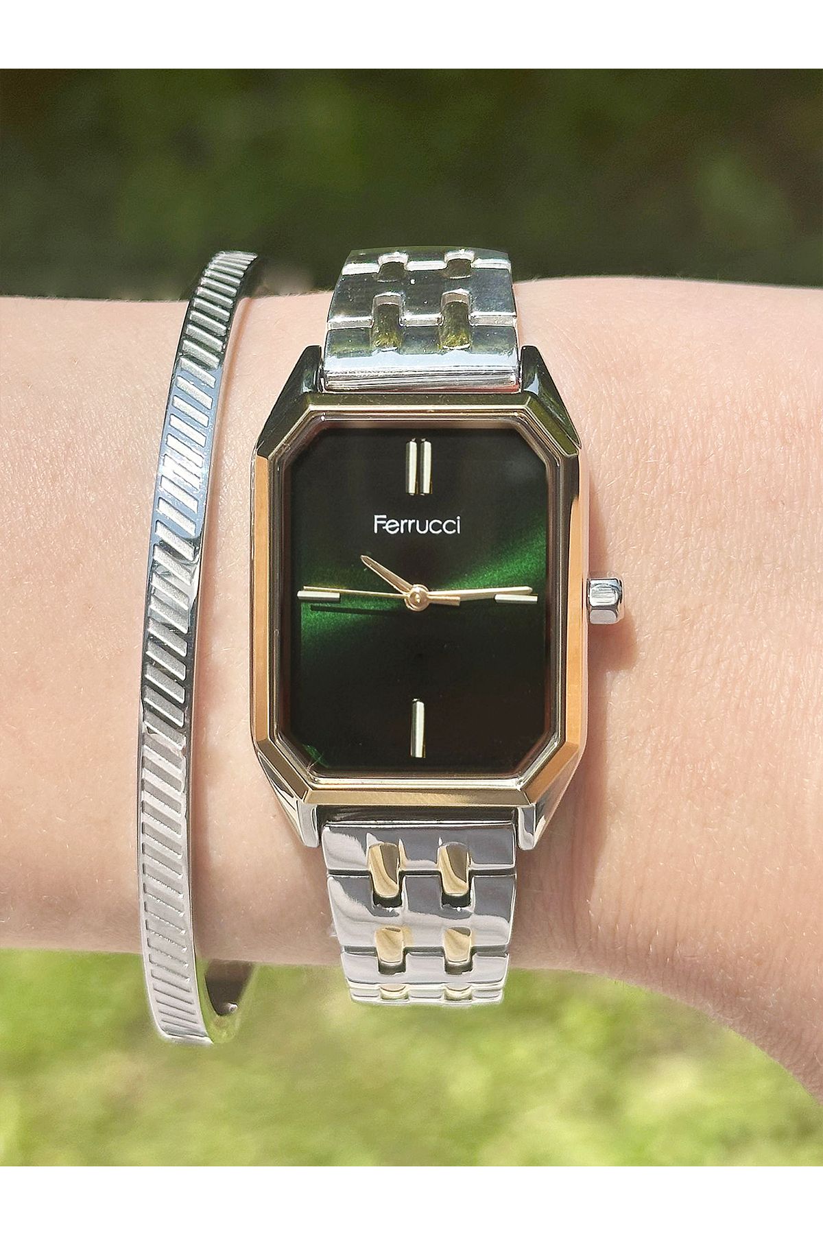 Ferrucci Yeşil Kadranlı Gold Gümüş Metal Kadın - Görsel 2