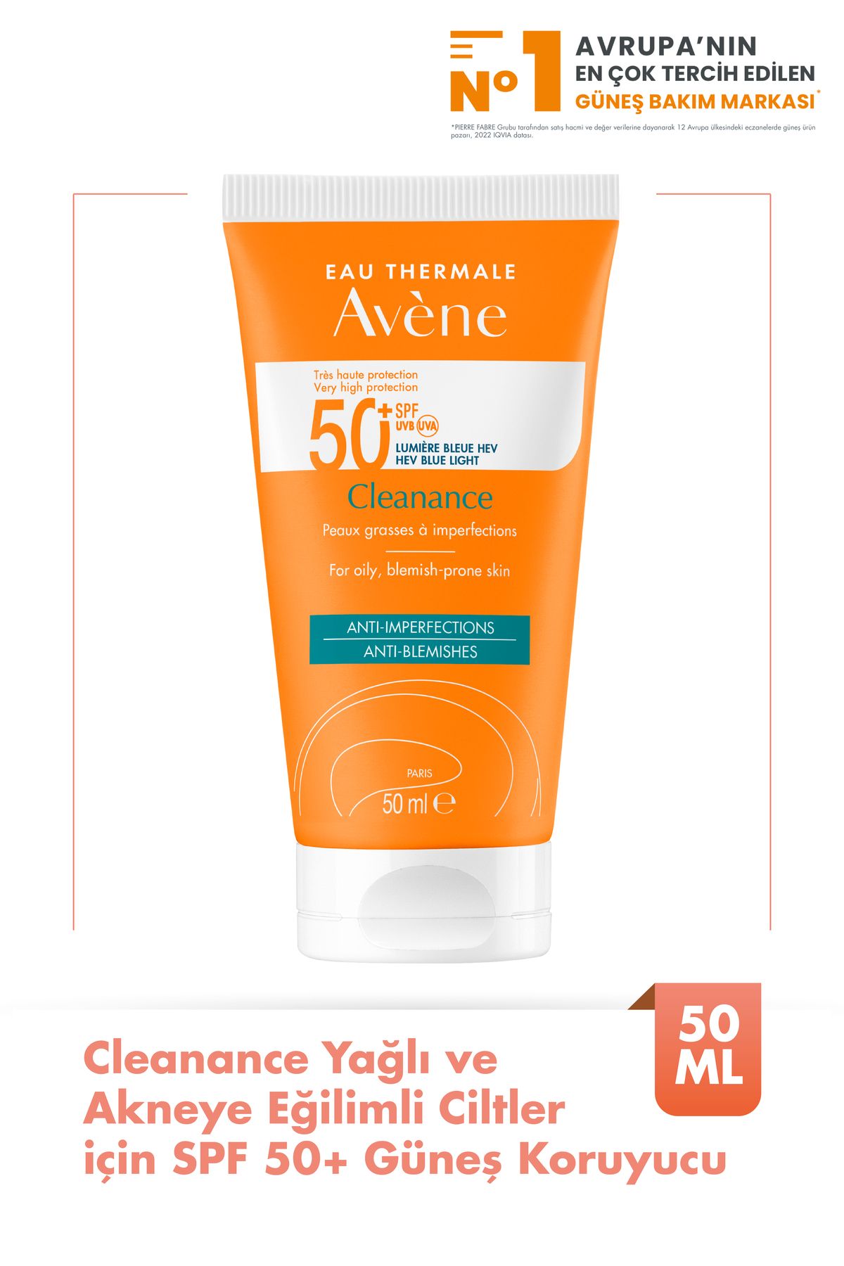 Avene Cleanance SPF50+ Yağlı ve Akneye Eğilimli Ciltler için Yüksek Korumalı Güneş Kremi 50 ml