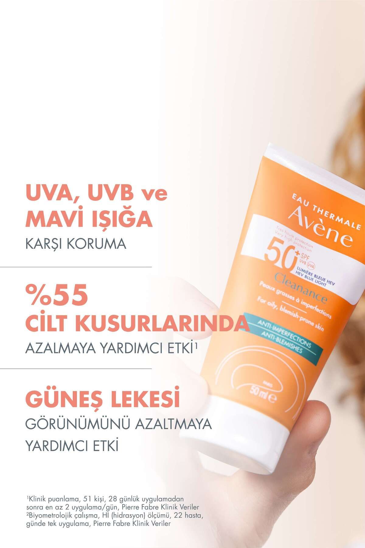 Avene Cleanance SPF50+ Yağlı ve Akneye Eğilimli Ciltler için Yüksek Korumalı Güneş Kremi 50 ml - Görsel 2