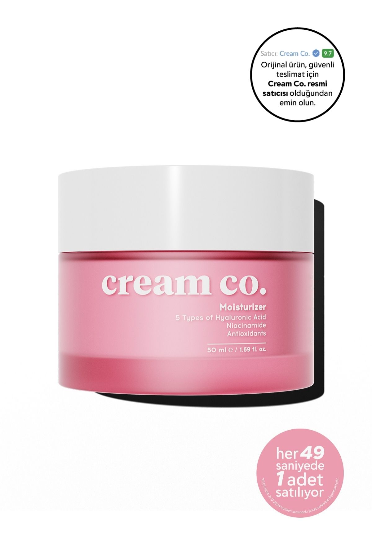 Cream Co. Moisturizer | Su Bazlı Nemlendirici Yüz Kremi Cilt Tonu Eşitleyici Aydınlatıcı | Tüm Cilt Tipleri
