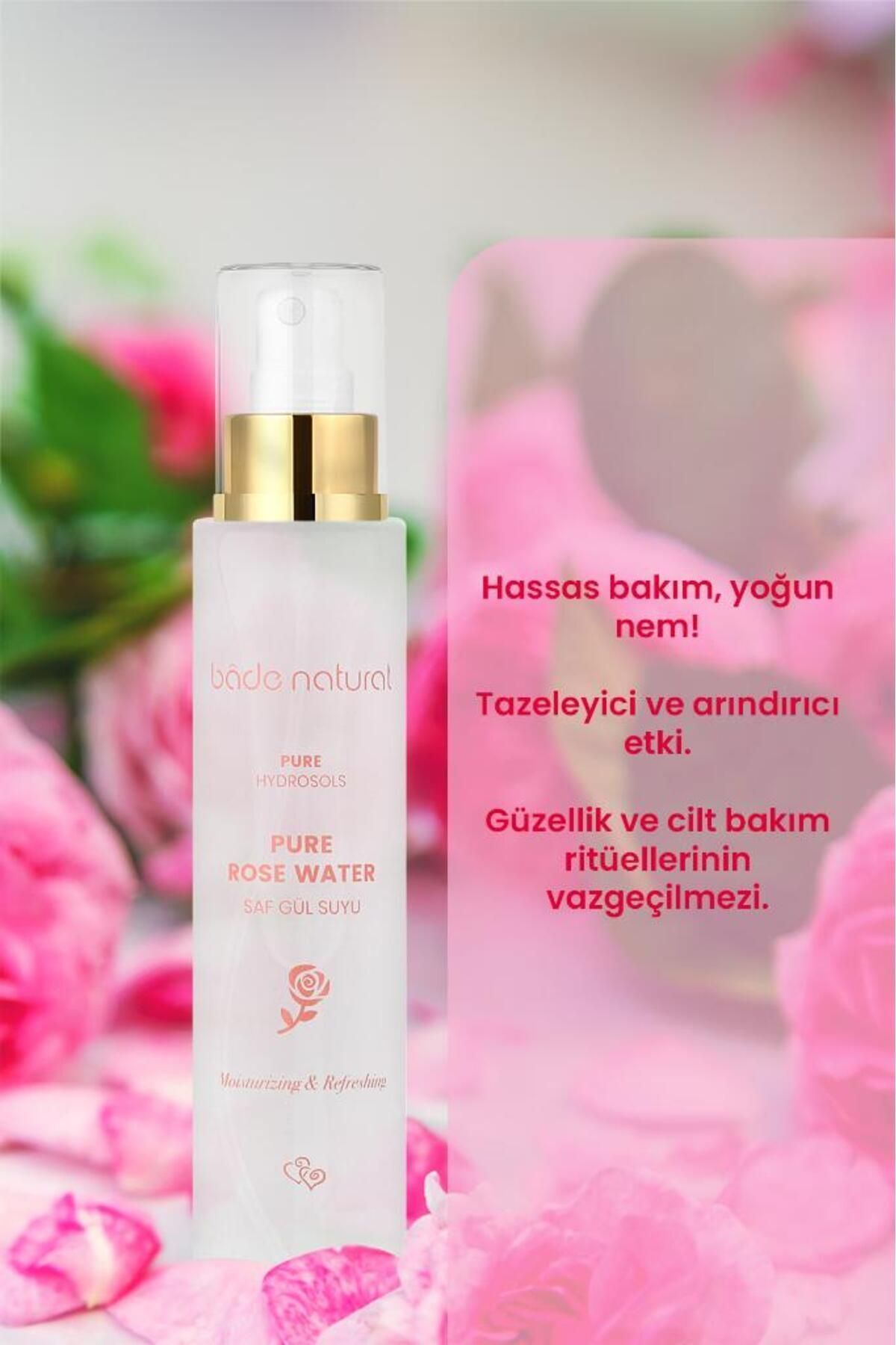 Bade Natural Gül Suyu Gözenek Sıkılaştırıcı Aydınlatıcı Ve Arındırıcı Tonik %100 Doğal Ve Saf 100 ml - Görsel 2