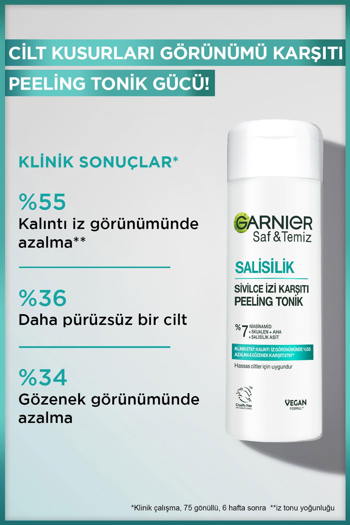 Garnier Salisilik Sivilce İzi Karşıtı Gözenek Sıkılaştırıcı Peeling Tonik (Salisilik&Niasinamid&Skualen&AHA) - Görsel 2