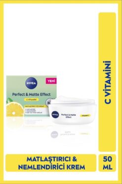 NIVEA Perfect&matte Matlaştırıcı Gündüz Yüz Bakım Kremi 50ml, C Vitamini, Eşit Cilt Tonu, Nemlendirici