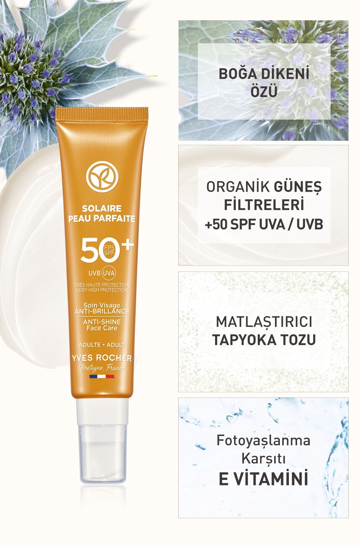 Yves Rocher Spf 50 Yüksek Korumalı Yağlanma Ve Leke Karşıtı Yüz Güneş Kremi/Solaire Peau Parfaite-40 ml - Görsel 2