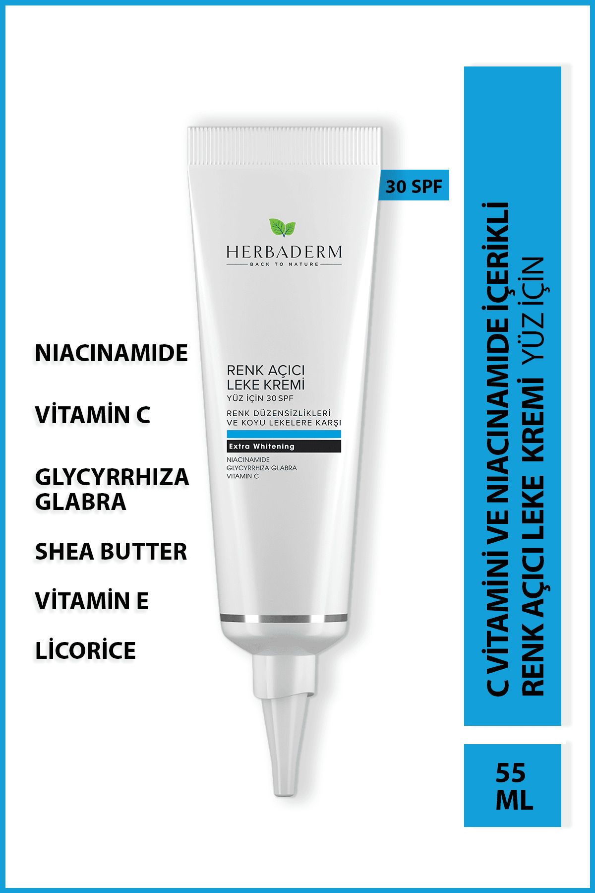 Herbaderm Cilt Beyazlatıcı Renk Açıcı Yüz Için Leke Kremi 55 ml