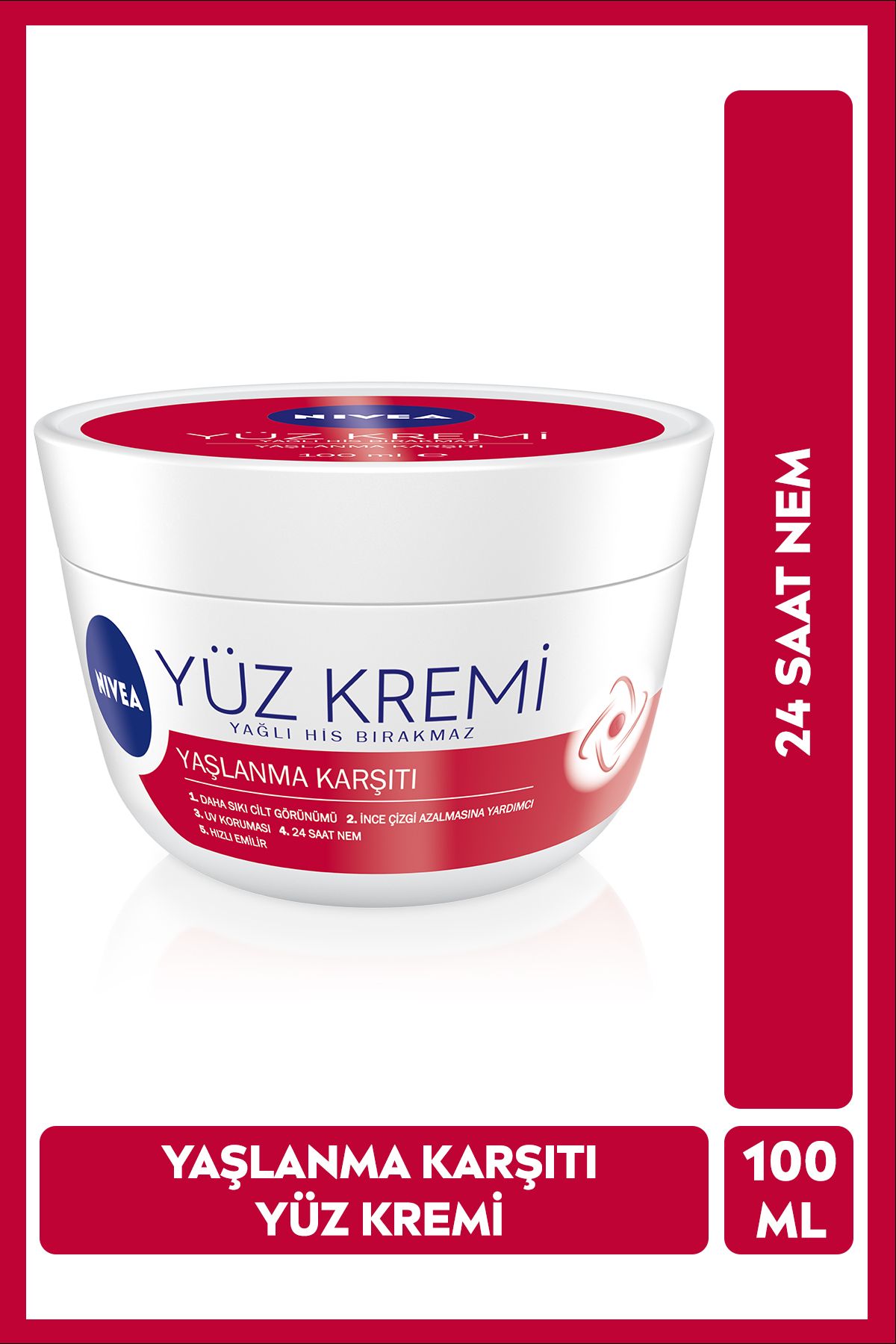 NIVEA Yaşlanma Karşıtı Yüz Bakım Kremi 100ml, Nemlendirici, Sıkı Cilt Görünümü, Antioksidan, UV Koruması