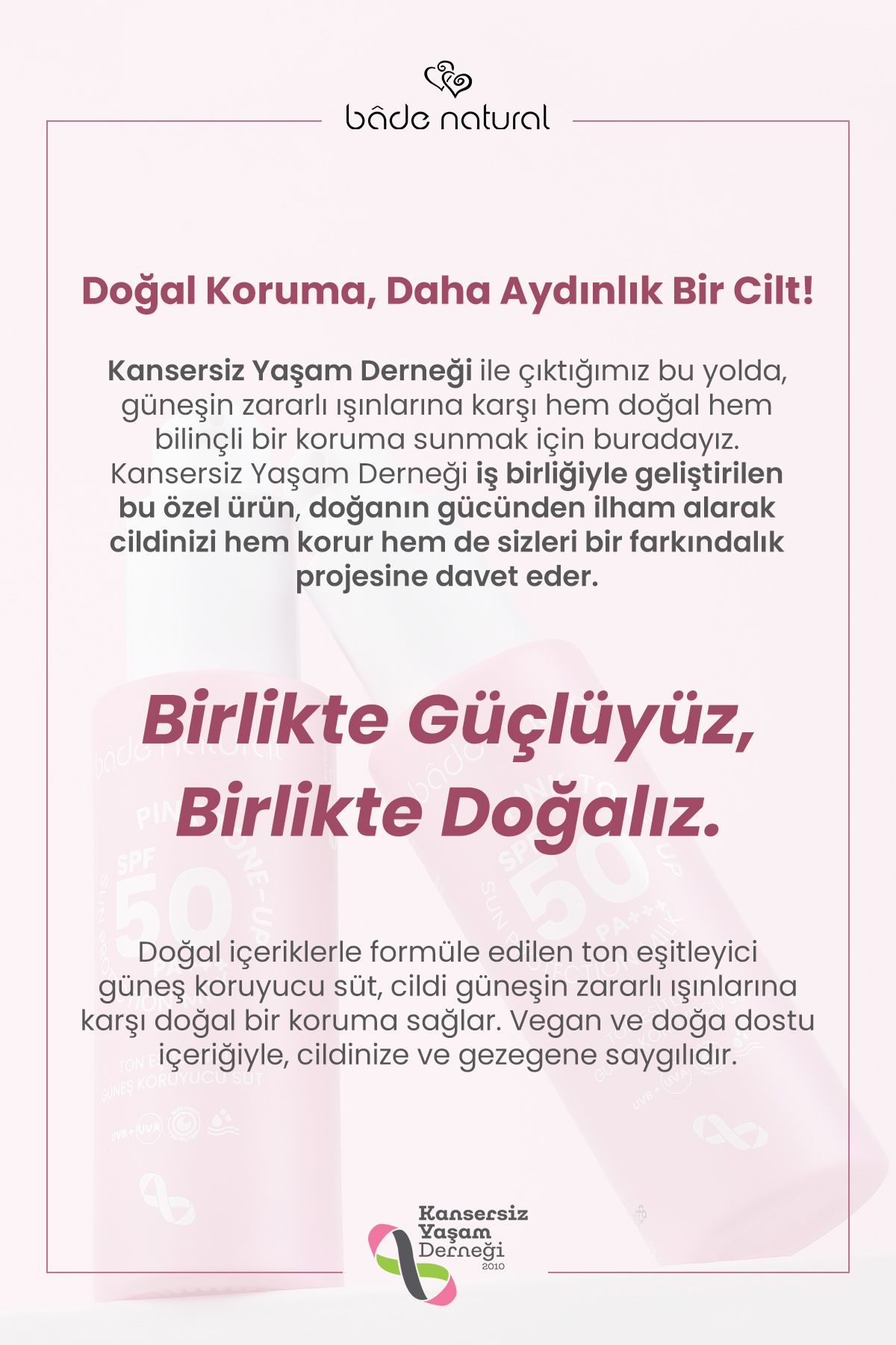 Bade Natural Ton Eşitleyici Ve Aydınlatıcı 50 Spf Pembe Güneş Koruyucu Süt 30 ml - Görsel 2