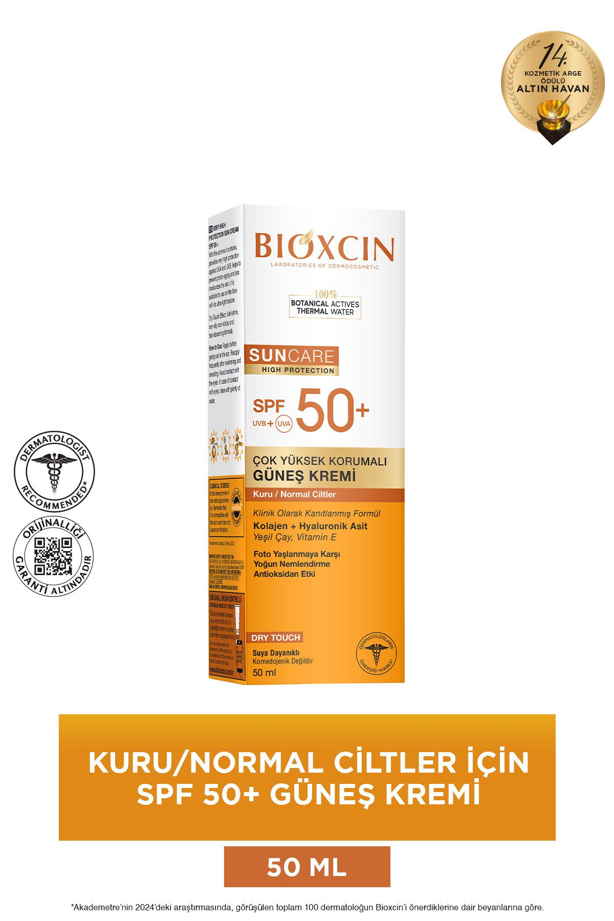 Bioxcin Sun Care Spf 50 Çok Yüksek Korumalı Güneş Kremi 50 ml Kuru Ve Normal Cilt - Kolajen Hyaluronik Asit