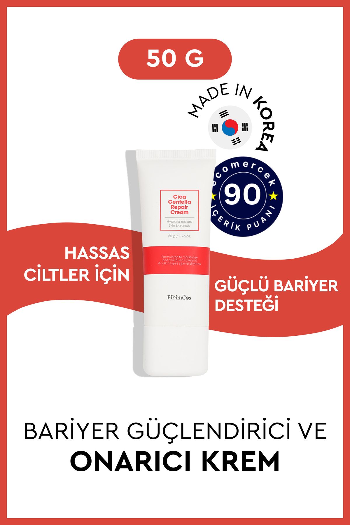 Bibimcos Cica Centella Repair Cream 50g - Cilt Onarıcı Ve Sakinleştirici Krem