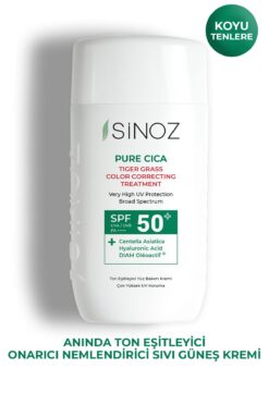 SİNOZ Pure Cica Tiger Grass Anında Ton Eşitleyici Onarıcı Nemlendirici Spf50 Sıvı Yüz Güneş Kremi