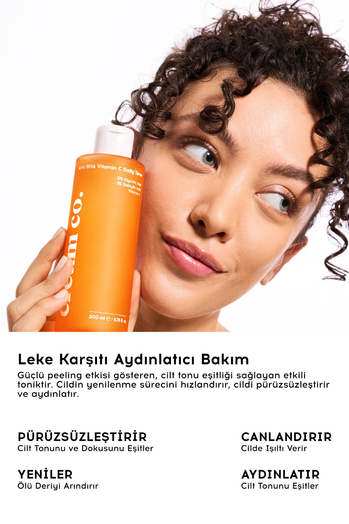 Cream Co. AHA/BHA C Vitamini Tonik | Gözenek Sıkılaştırıcı | Glikolik Asit Salisilik Asit | Tüm Cilt Tipleri - Görsel 2