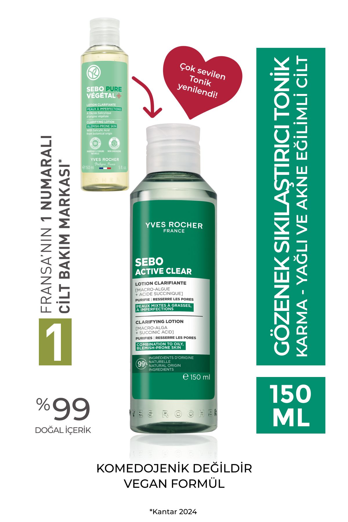 Yves Rocher Arındırıcı Gözenek sıkılaştırıcı Tonik-Süksinik Asit&Çinko-Sebo Active Clear Botanik Kompleks-150ml