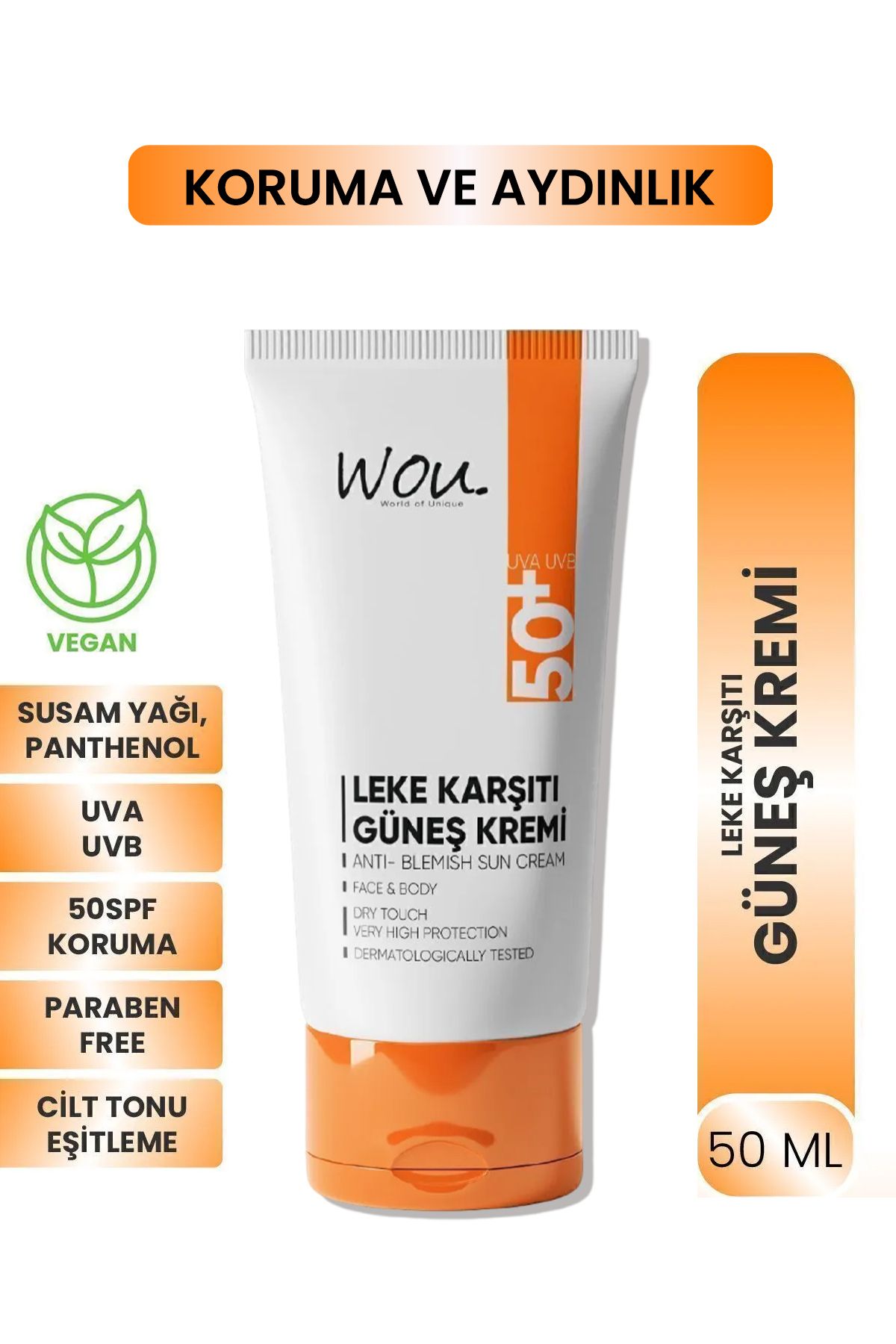 WOU World of Unique Wou Leke Karşıtı Yüksek Koruma Güneş Kremi Spf50 50 ml