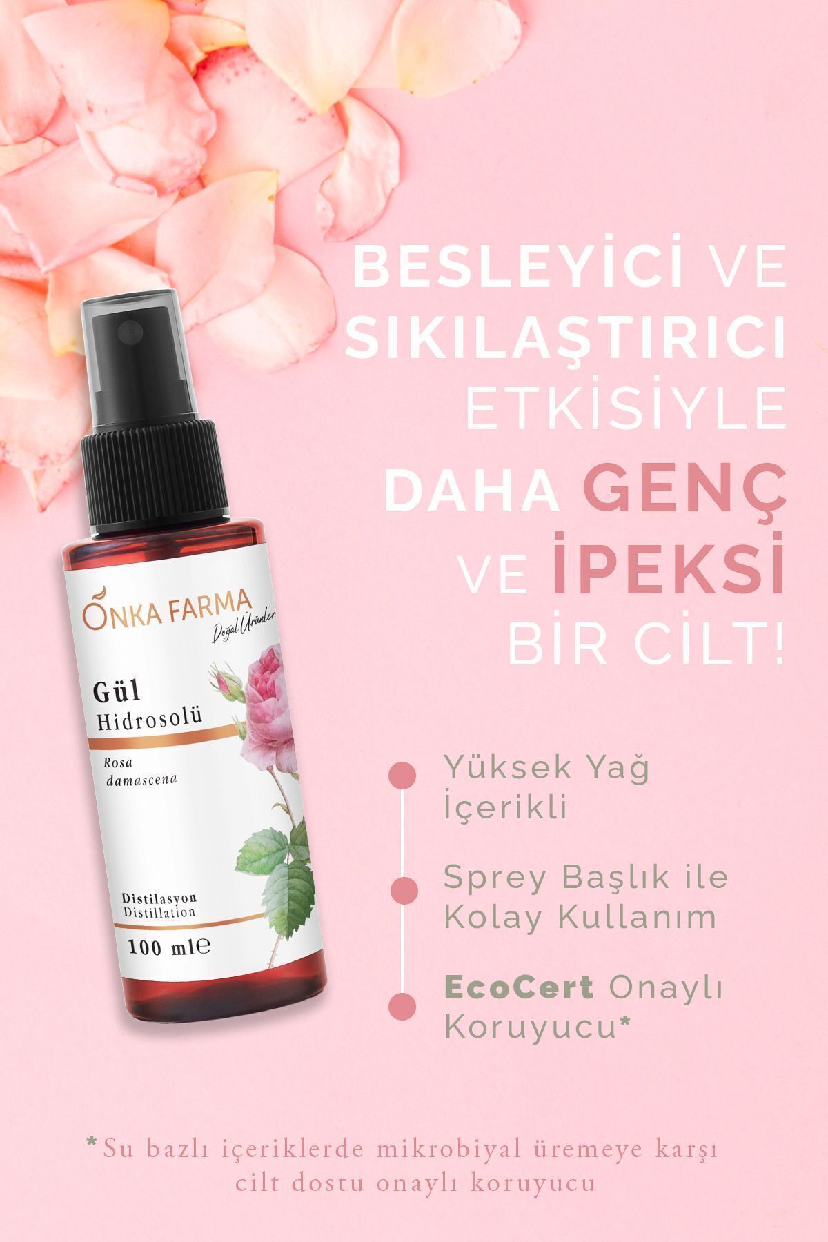 OnkaFarma Onka Farma Gül Mayası - Suyu - Hidrosolü Tonik Yağı Alınmamış Doğal Içerik 100 ml - Görsel 2