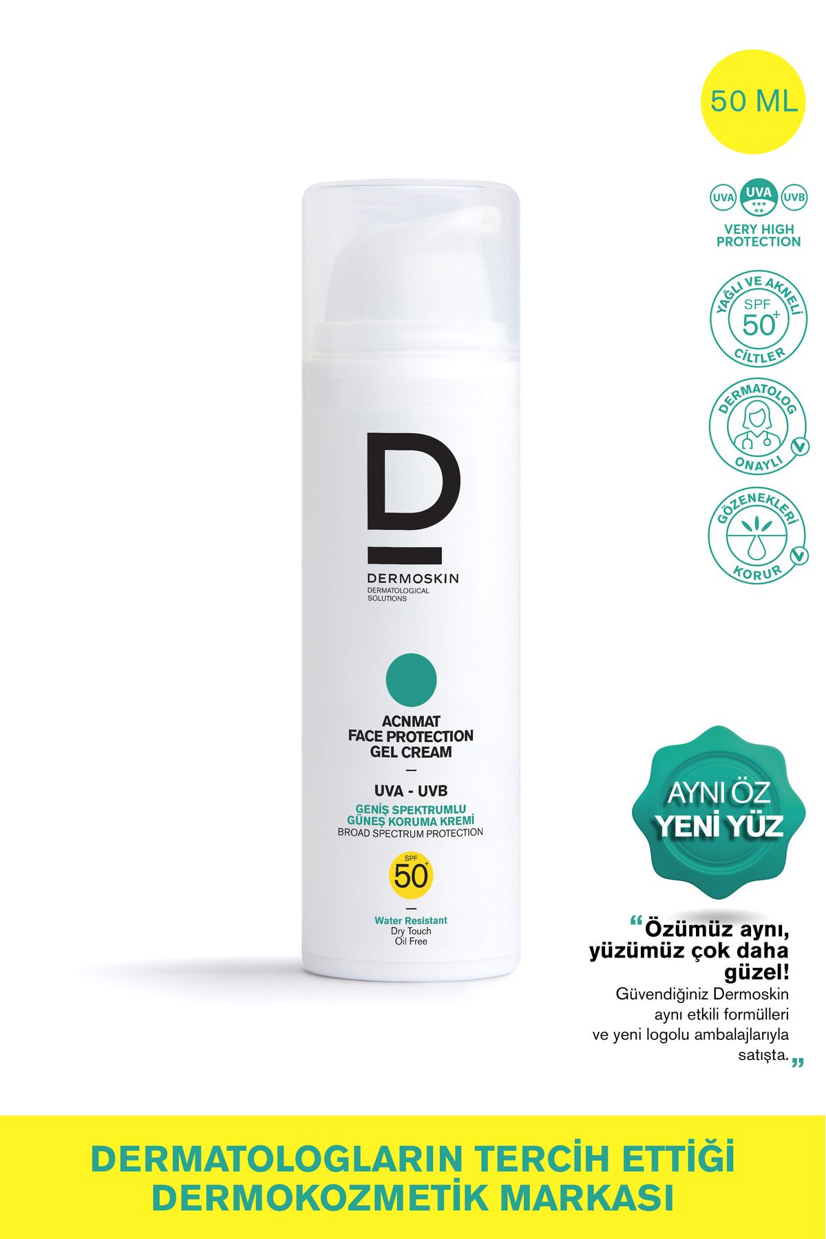 Dermoskin AcnMat Face Protection Gel Güneş Kremi Spf 50+ | Sivilce ve Akne Karşıtı | UVA&UVB Koruyucu | 50 ml