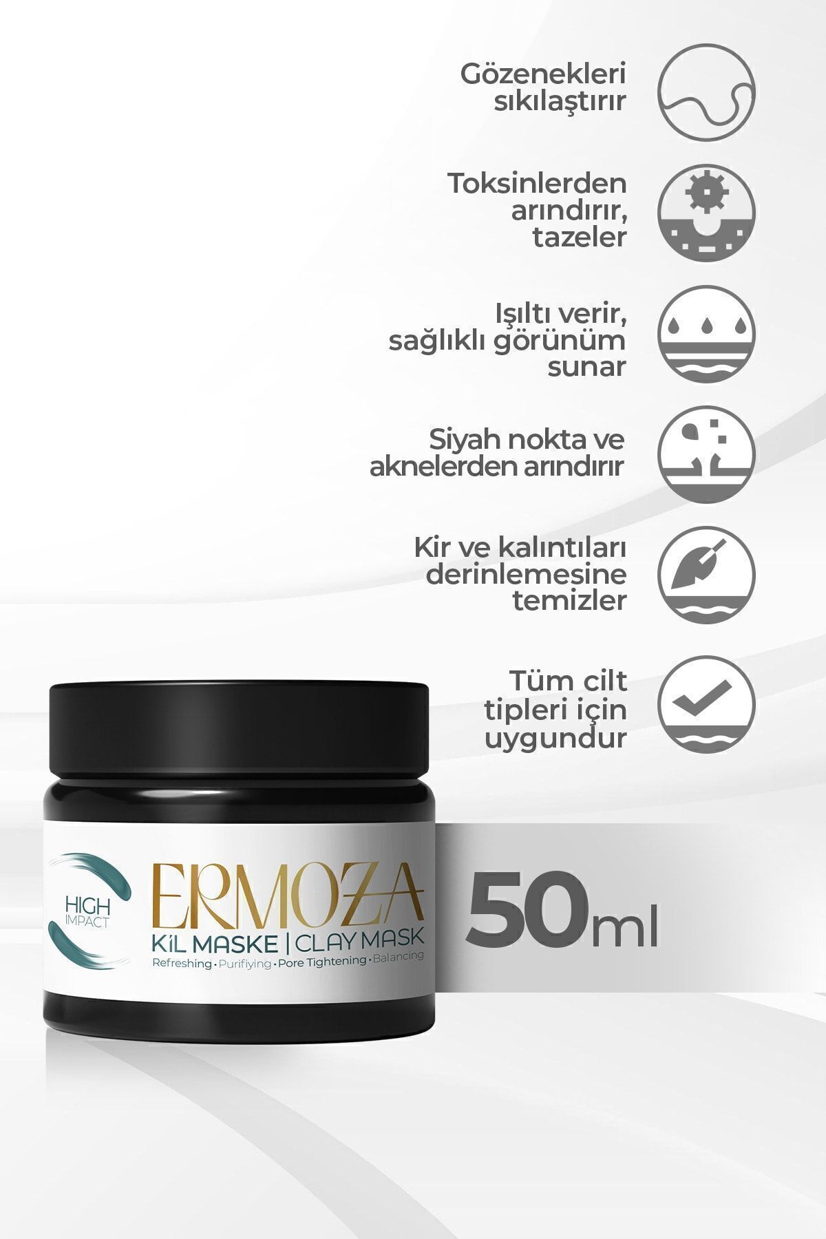 Ermoza Kozmetik High Impact - Siyah Nokta & Akne Karşıtı - Gözenek Sıkılaştırıcı - Arındırıcı Kil Maskesi 50ml - Görsel 2