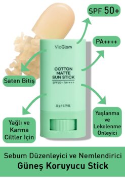 VioGlam Cotton Matte Sun Stick Güneş Kremi Spf50 Pa Yağlı / Karma Ciltler Için Saten Bitiş (VİONİNE)