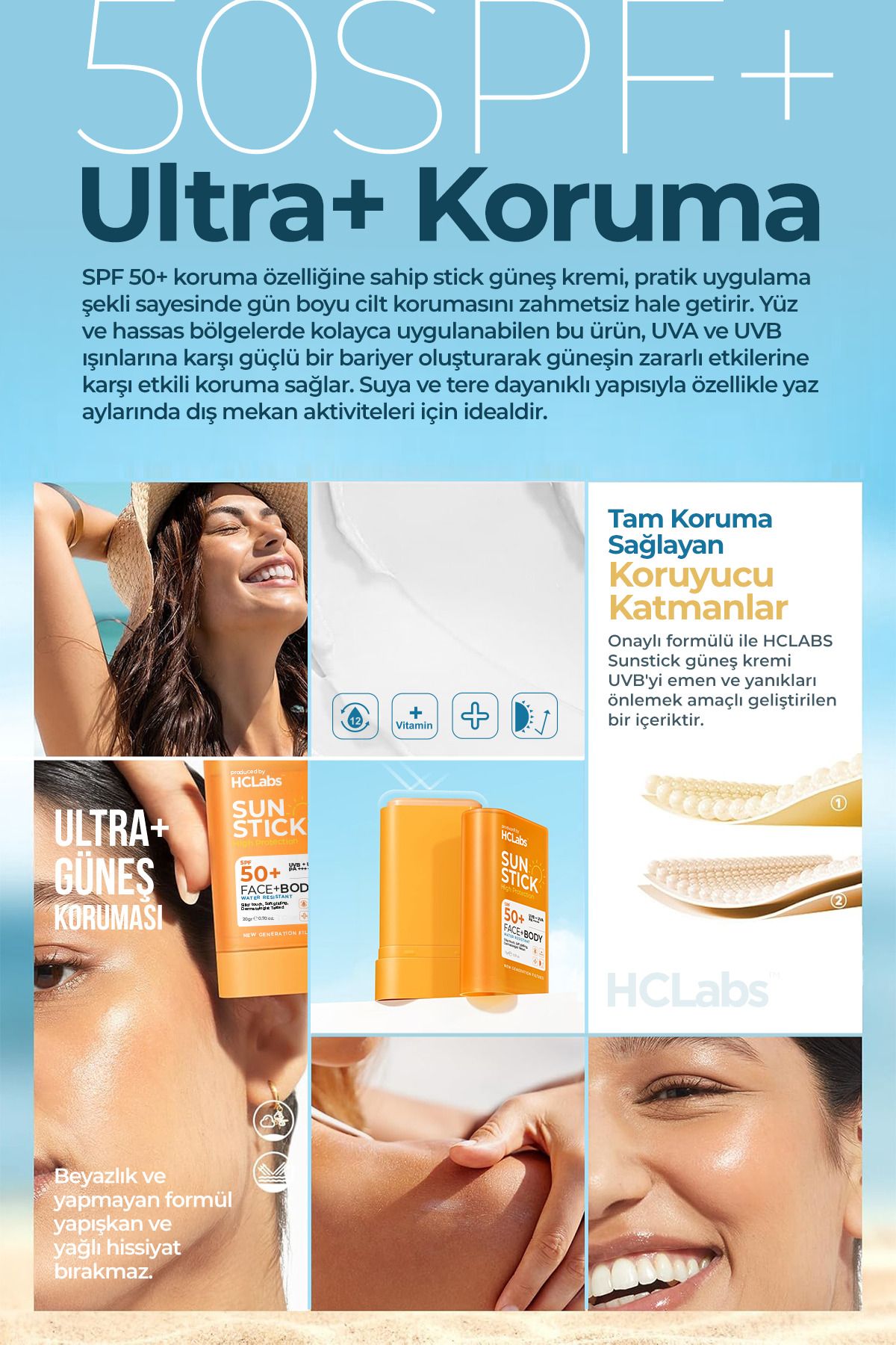 HCLABS Sun Stick Su Geçirmez Spf 50+ Yüksek Korumalı Stick Güneş Kremi 20 gr - Görsel 2
