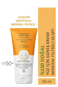 Incia %100 Doğal Yüz Güneş Kremi Leke Karşıtı Mineral Filtreli Yüksek Koruma SPF50 UVA UVB 50 ml