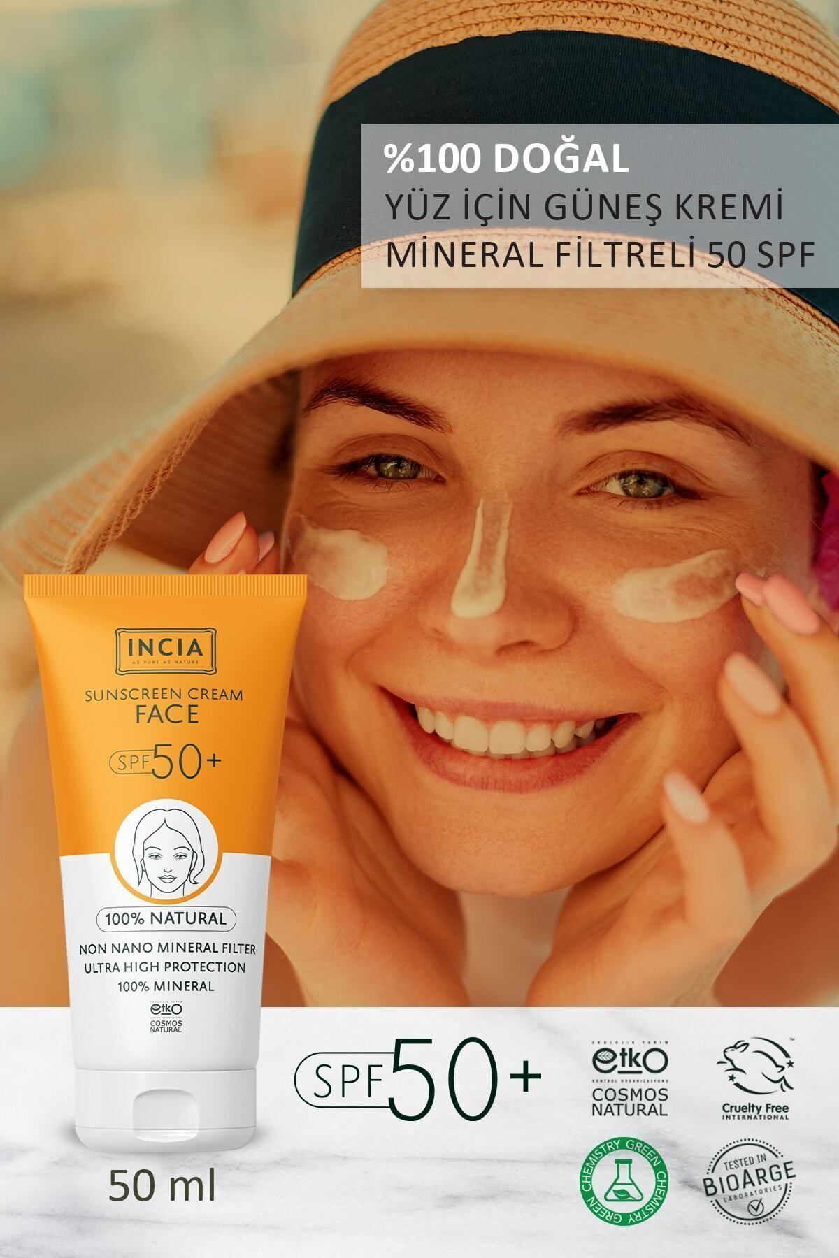 Incia %100 Doğal Yüz Güneş Kremi Leke Karşıtı Mineral Filtreli Yüksek Koruma SPF50 UVA UVB 50 ml - Görsel 2