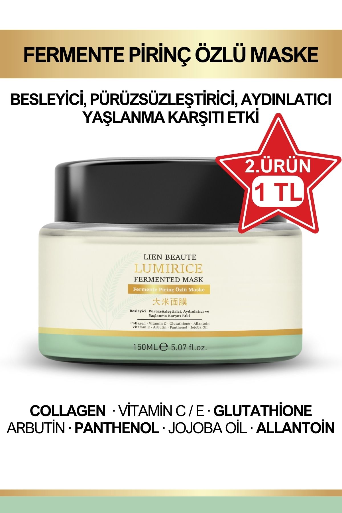 Lien Beaute Lumirice Fermente Pirinç Yüz Cilt Maske Pürüzsüzleştirici,aydınlatıcı,renk Eşitleme,yaşlanma Karşıtı