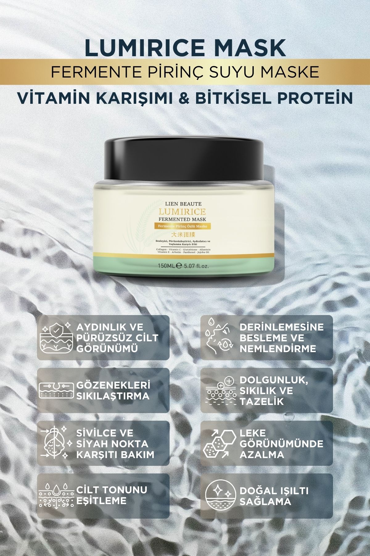 Lien Beaute Lumirice Fermente Pirinç Yüz Cilt Maske Pürüzsüzleştirici,aydınlatıcı,renk Eşitleme,yaşlanma Karşıtı - Görsel 2