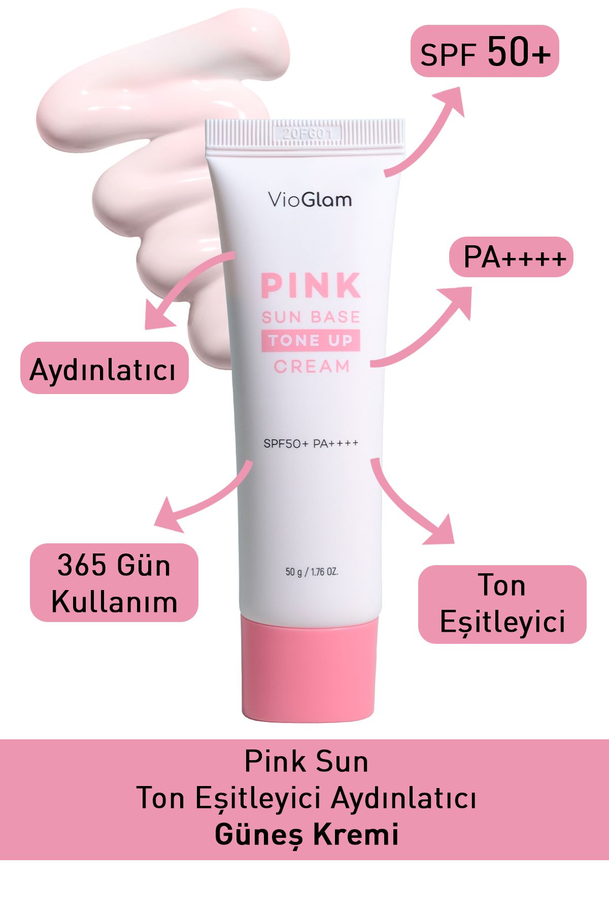 VioGlam Vio Pink Sun Base Tone Up Cream Spf50 Pa / Ton Eşitleyici Güneş Koruyucu Krem