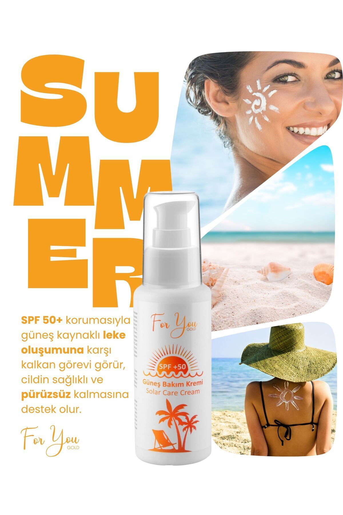 For You Gold Güneş Kremi Leke Karşıtı, Yüksek Korumalı Spf50+ Faktörlü 100 Ml Güneş Kremi - Görsel 2
