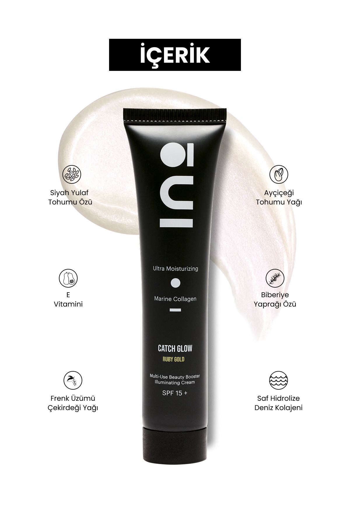 INO Cosmetic Catch Glow Spf 15 Işıltılı Nemlendirici Krem - Ruby Gold - Saf Kolajen - 50ml - Görsel 2