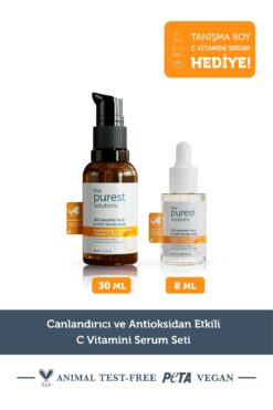 The Purest Solutions Canlandırıcı ve Antioksidan Etkili C Vitamini Serum Seti: 30 ml Serum + 8 ml Tanışma Boy
