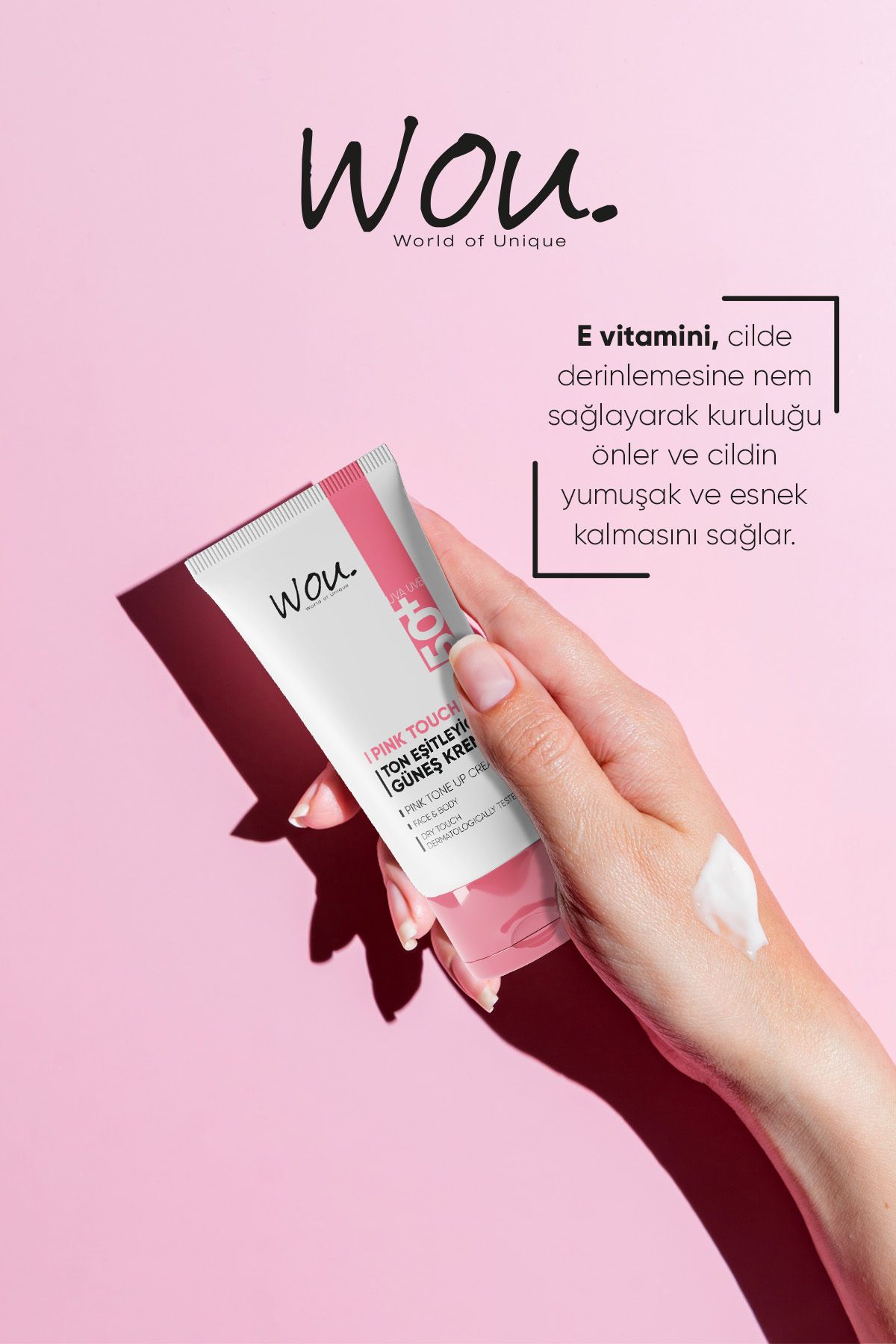 WOU World of Unique Wou Pink Touch Ton Eşitleyici Ve Aydınlatıcı Yüksek Koruma Etkili Spf50 Güneş Kremi 50ml-tüm Ciltl - Görsel 2