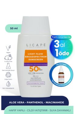 Licape Yüksek Koruma Suya Dayanıklı Tüm Cilt Tiplerine Uygun 50 Faktör Likit Güneş Kremi 50 ml
