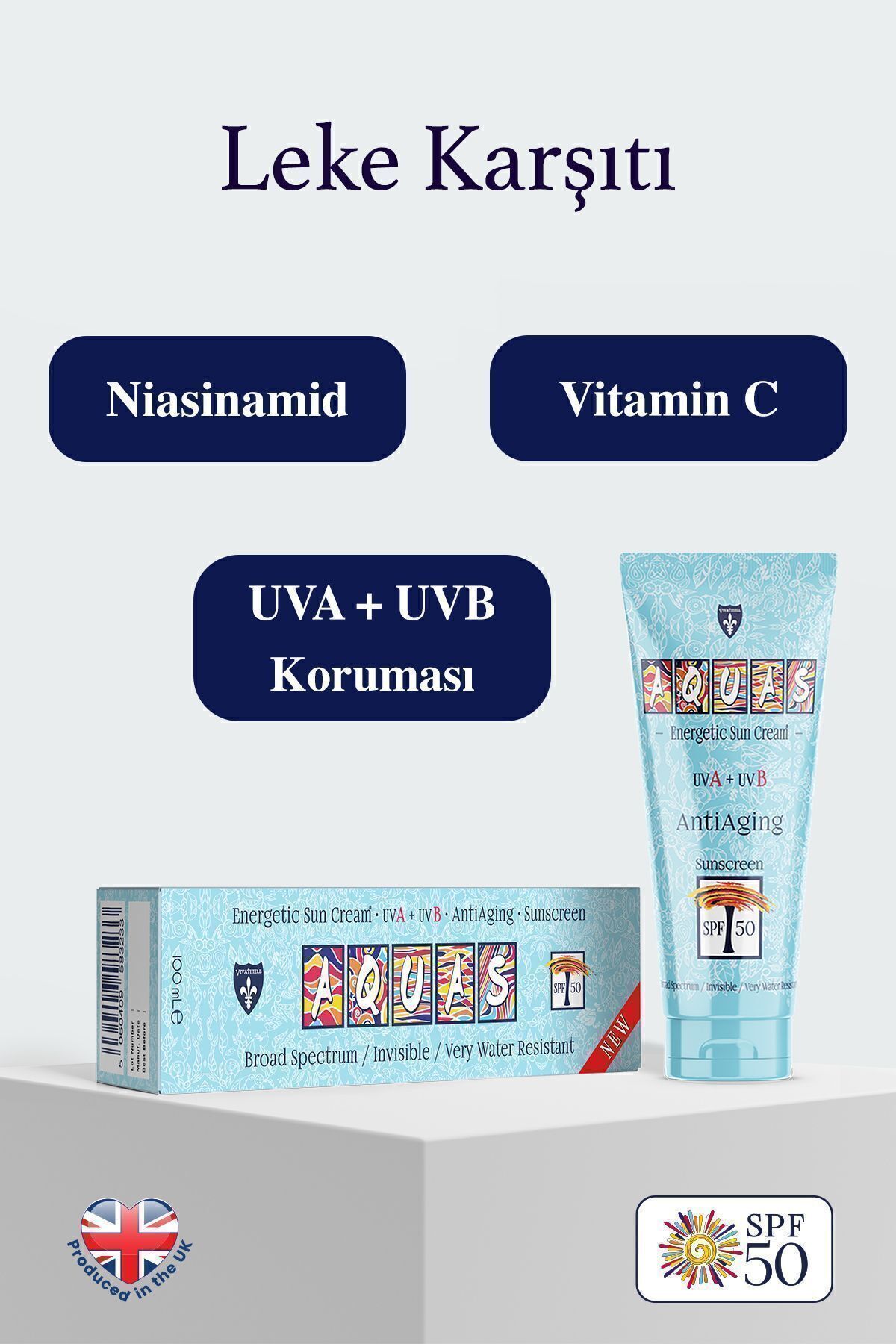 Aquas Yaşlanma Karşıtı Enerjetik Güneş Kremi Spf 50 Uva Uvb 100 ml Yeni Formül, Beyaz iz bırakmaz - Görsel 2
