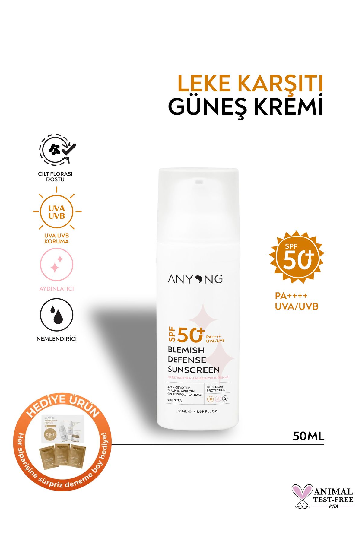 Anyong Leke Karşıtı Güneş Kremi – SPF 50+ - Yüz İçin - Yeni Nesil Mavi Işık Koruması