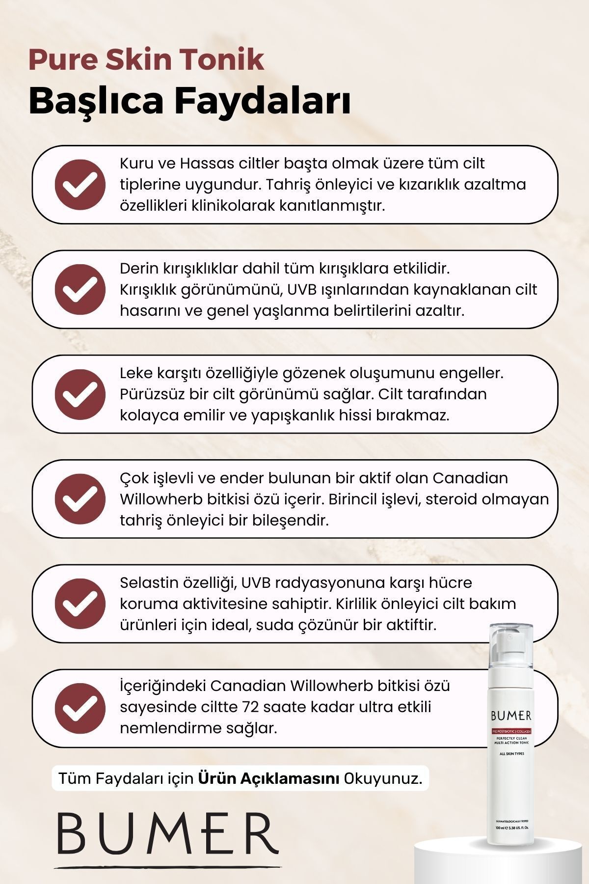 BUMER Pure Skin Gözenek Sıkılaştırıcı Çok Amaçlı Cilt Tonu Eşitleyici Ve Kırışıklık Karşıtı Tonik 100 Ml - Görsel 2