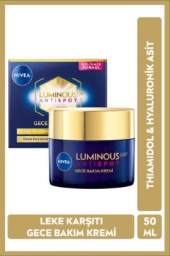 NIVEA Luminous630 Thiamidol Etkili Leke Karşıtı Gece Yüz Bakım Kremi 50ml, Hyaluronik Asit, Nemlendirici