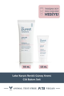 The Purest Solutions Leke Karşıtı Renkli Güneş Kremi Cilt Bakım Seti: 50 ml SPF 50 Blemish Defense + 15 ml Tanışma Boy