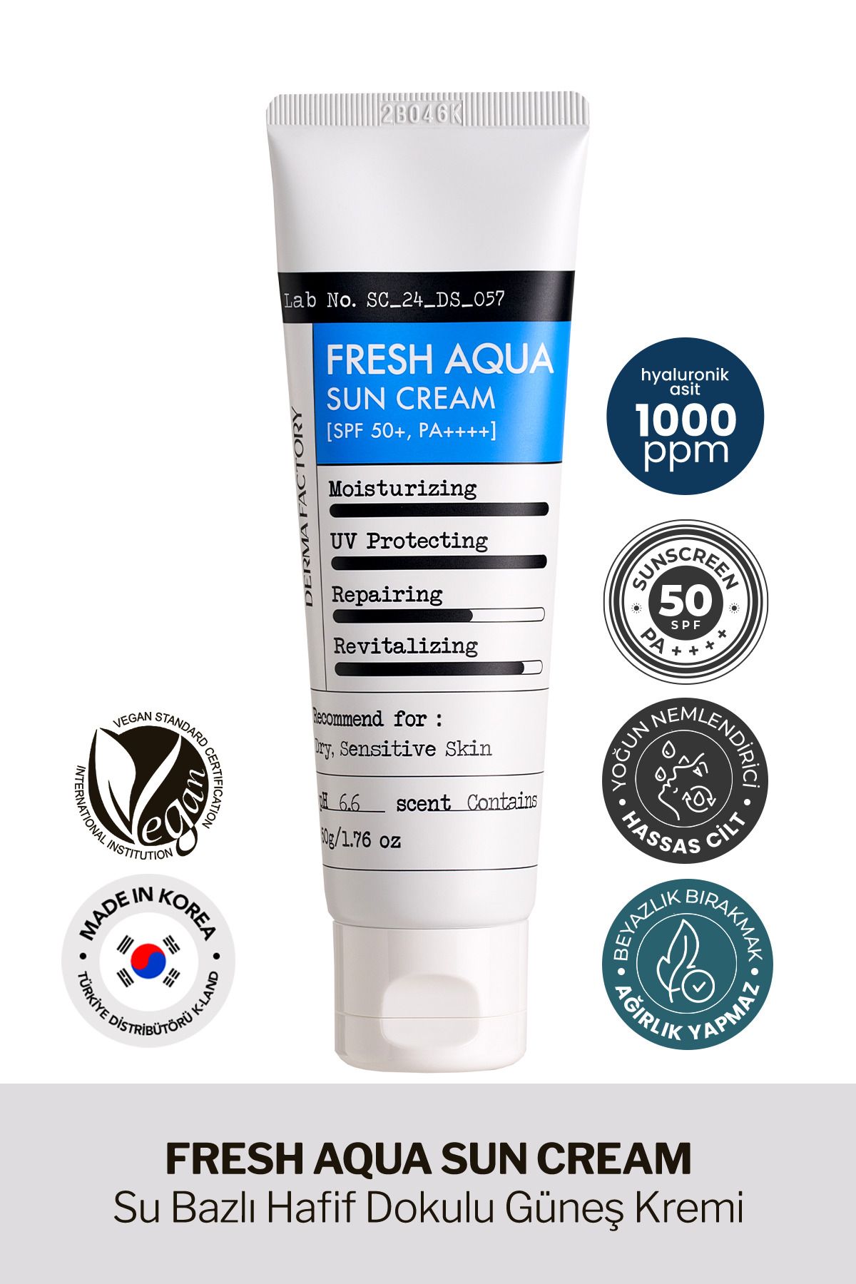 DERMA FACTORY Su Bazlı Nemlendirici Güneş Kremi Derma Factory Fresh Aqua Sun Cream SPF 50+ PA++++