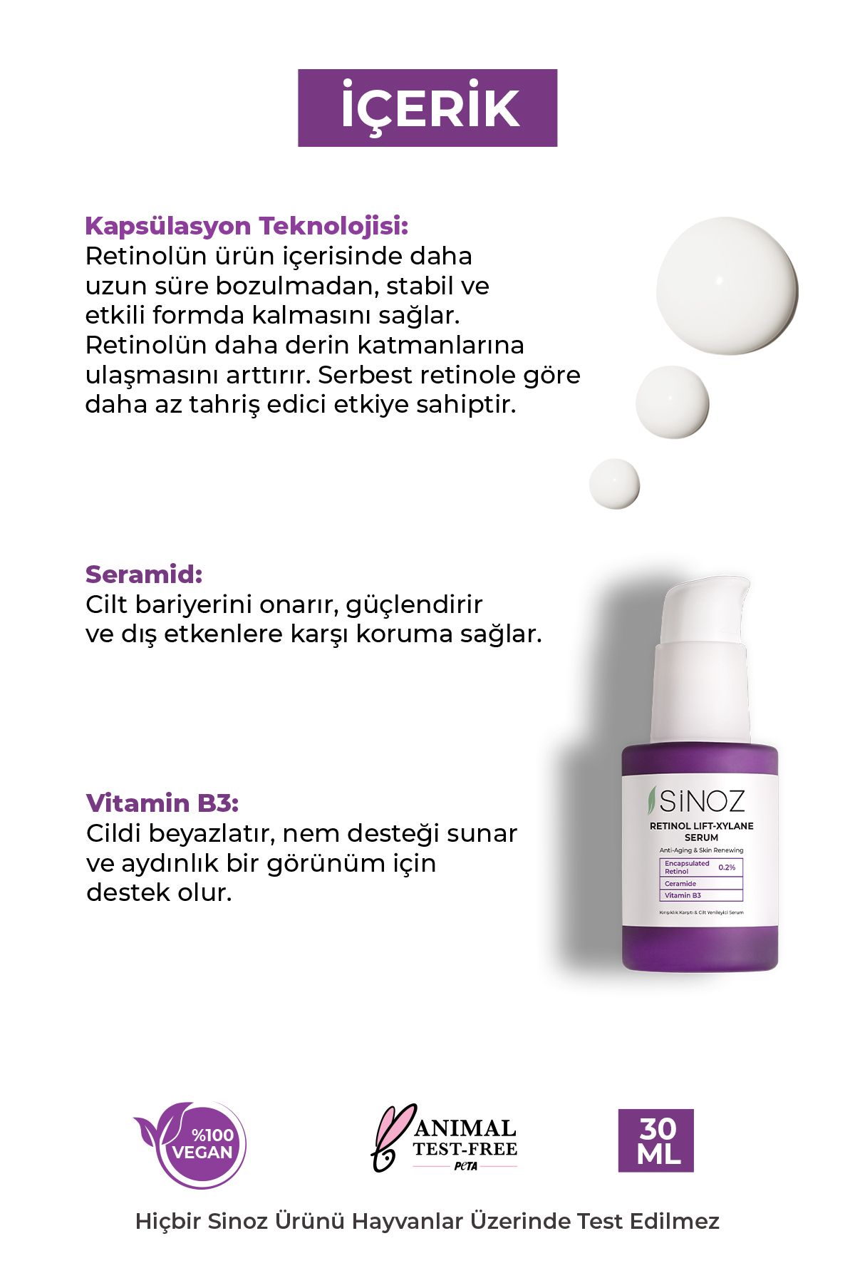 SİNOZ Retinol Lift-Xylane Kırışıklık Karşıtı & Cilt Yenileyici Serum 30 Ml. - Görsel 2