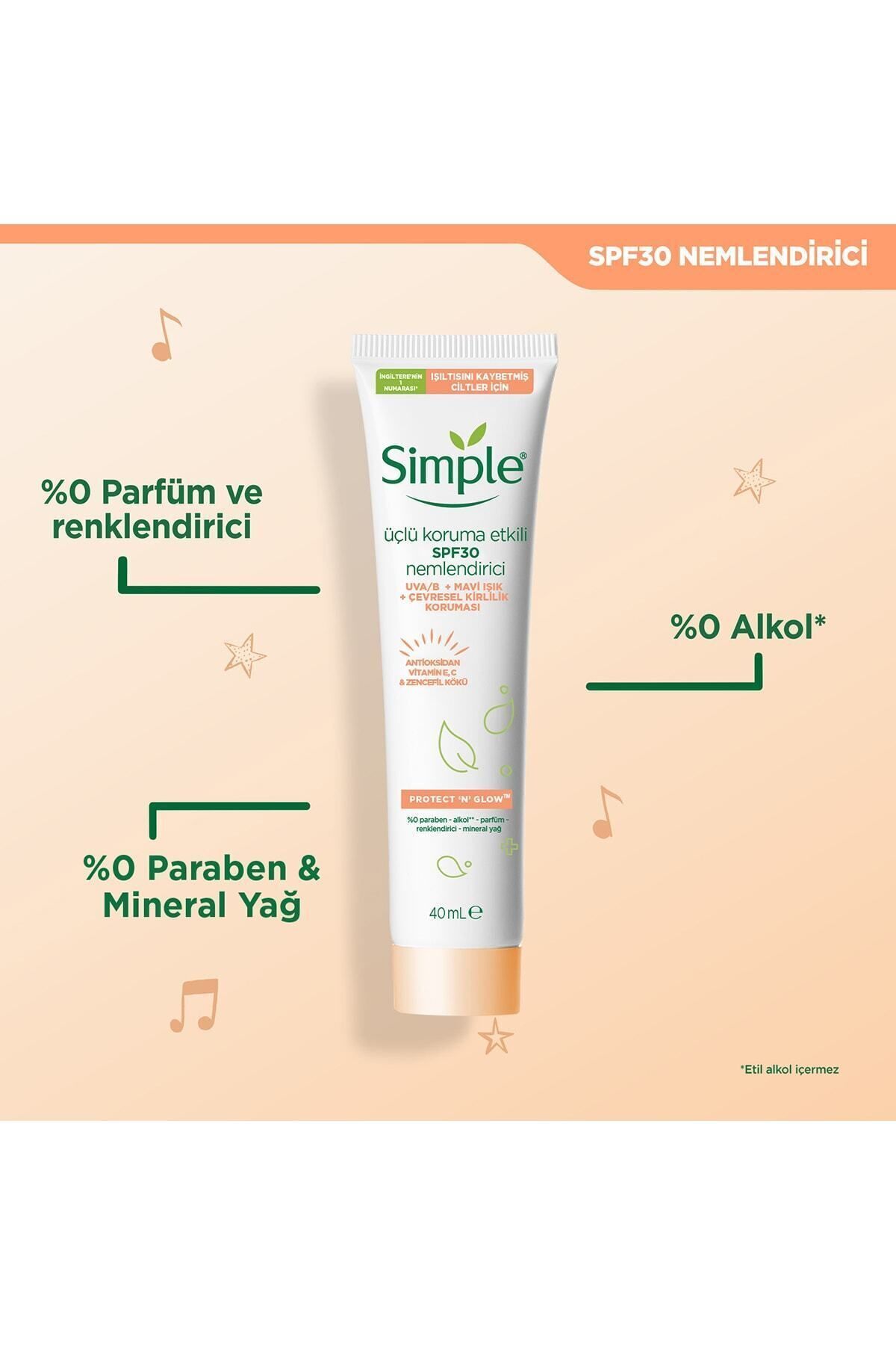 Simple Protect 'n' Glow Üçlü Koruma Etkili Spf30 Nemlendirici Işıltısını Kaybetmiş Ciltlere 40 ml - Görsel 2