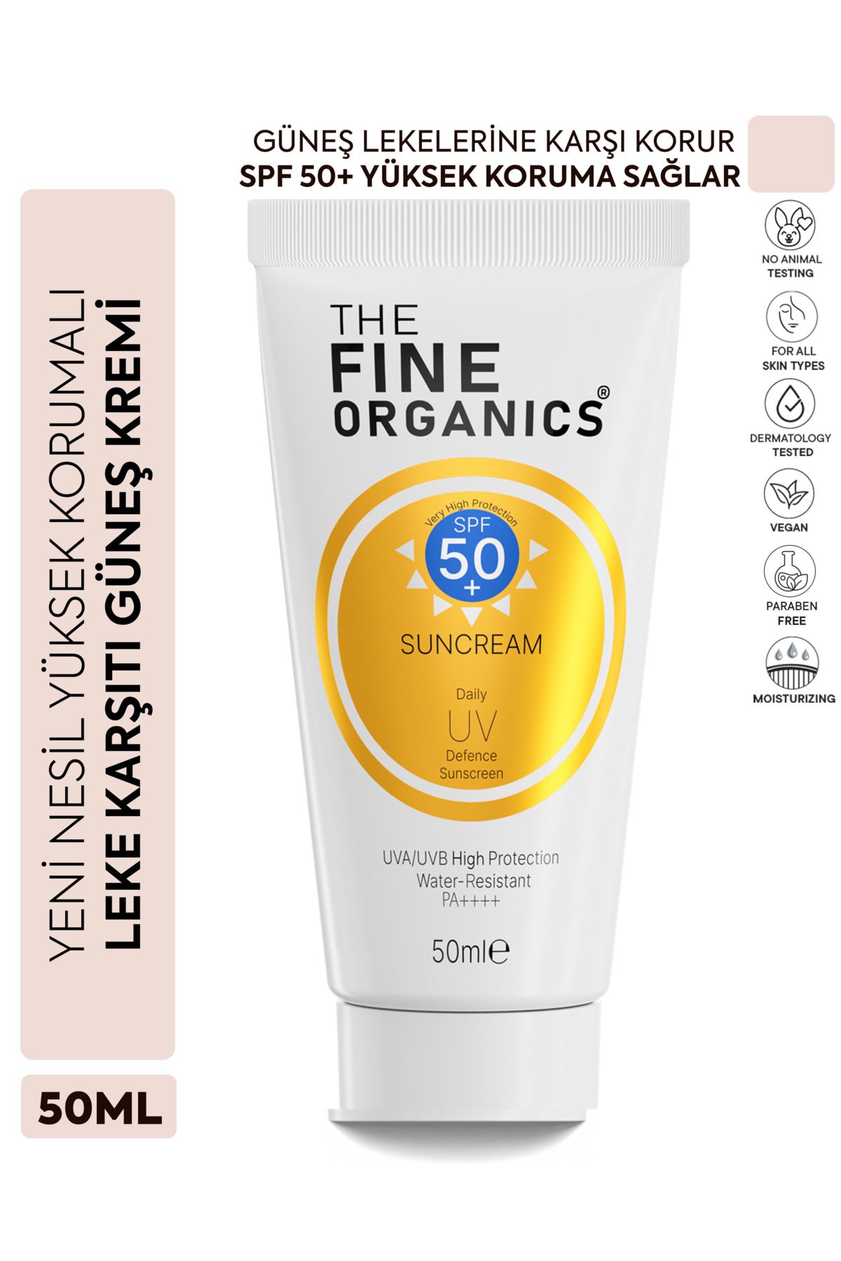 THE FINE ORGANICS Spf 50+ Yüksek Korumalı Yoğun Leke Karşıtı Nemlendirici Güneş Kremi, 50ml