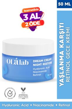 OlaLab Yaşlanma Karşıtı Yenileyici Nemlendirici Retinol Gece Yüz Kremi 50 ml