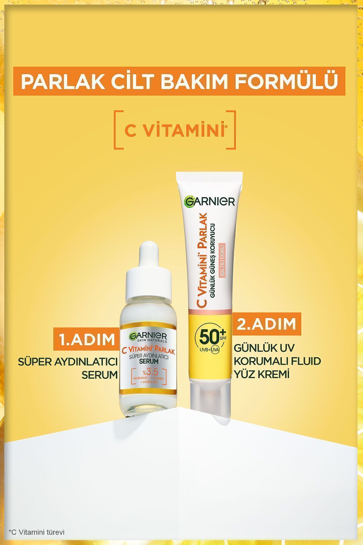 Garnier C Vitamin Serum (Niasinamid + Salisilik Asit) + Işıltılı Doku Güneş Koruyucu Krem 50SPF UV UA - Görsel 2