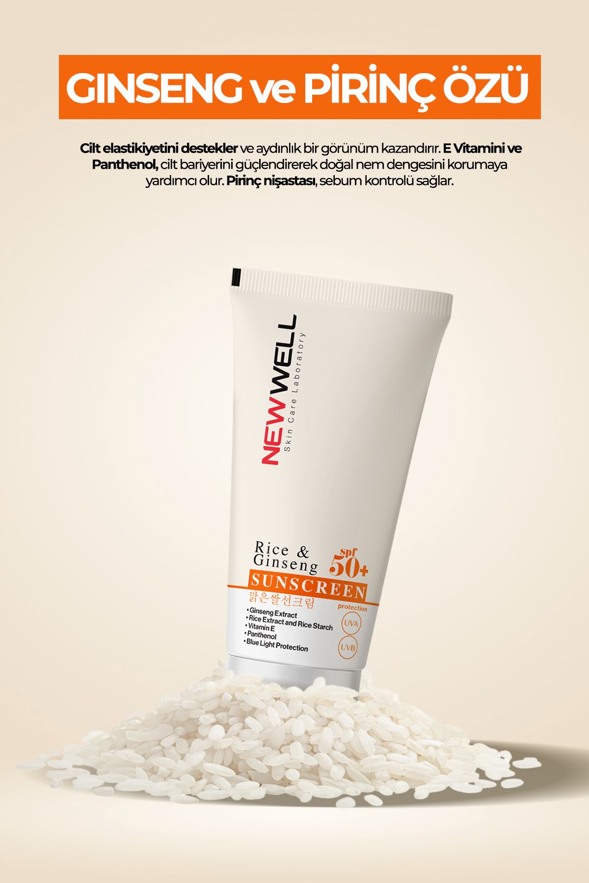 New Well 2 Adet Rice & Ginseng Sunscreen Spf50+ Pirinç Özlü Güneş Kremi 50 ML - Görsel 2