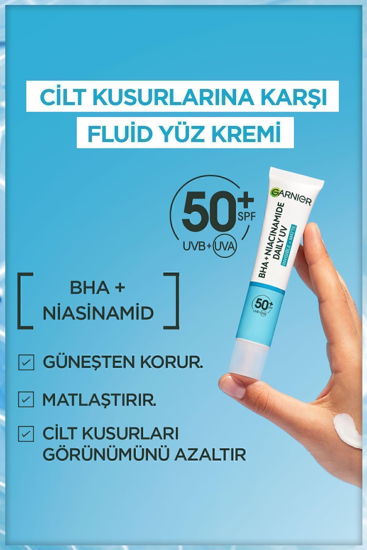 Garnier Saf Ve Temiz Bha Niasinamid Günlük Güneş Koruyucu Fluid Yüz Kremi Spf50 40ml - Görsel 2