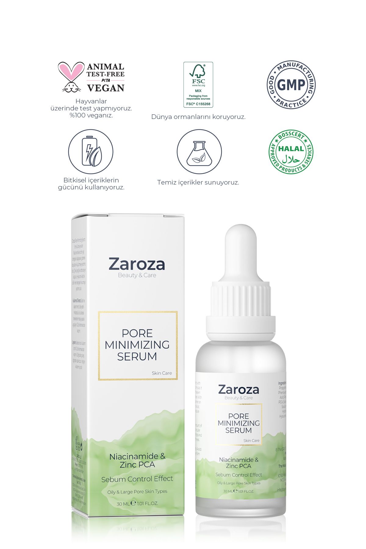 ZAROZA Gözenek Sıkılaştırıcı Siyah Nokta Karşıtı Zinc Pca Niacinamide Serum - Pore Minimizing Serum - 30 ml - Görsel 2