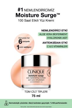 Clinique Moisture Surge™ 100 Saat Etkili Nemlendirici Yüz Kremi 75ml | Aloe Vera Bioferment, Hyalüronik Asit